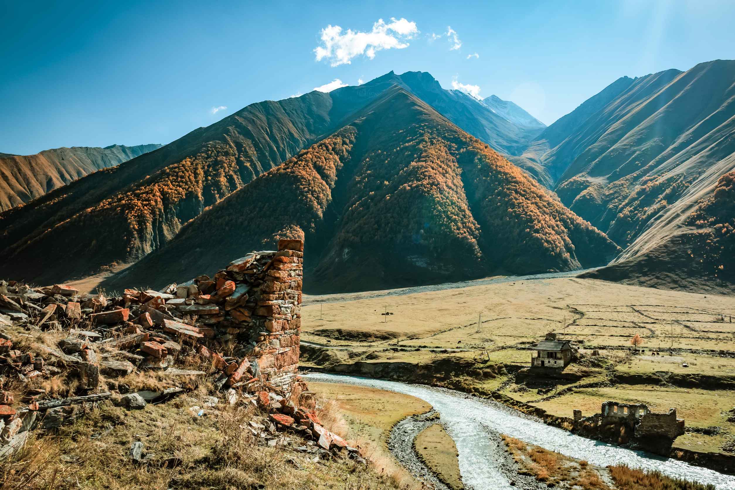 Ancient Ossetian Towers And Houses Ruins In Truso Valley